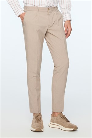 Morven Erkek Bej Poliviskon Trend Desenli Slim Fit Lastikli Pantolon