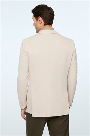 Morven Erkek Bej Poliviskon Trend Desenli Slim Fit Mono Yaka Ceket