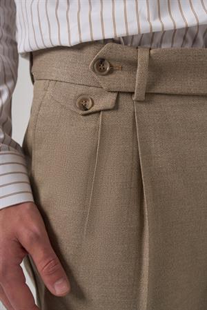 Morven Erkek Bej Poliviskon Trend Desenli Slim Fit Çift Pile Pantolon