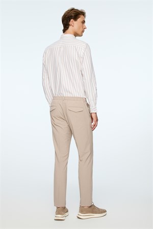 Morven Erkek Bej Poliviskon Trend Desenli Slim Fit Lastikli Pantolon