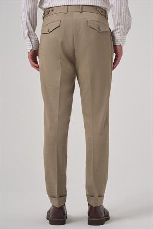 Morven Erkek Bej Poliviskon Trend Desenli Slim Fit Çift Pile Pantolon