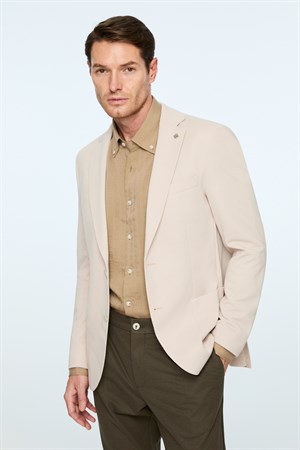 Morven Erkek Bej Poliviskon Trend Desenli Slim Fit Mono Yaka Ceket