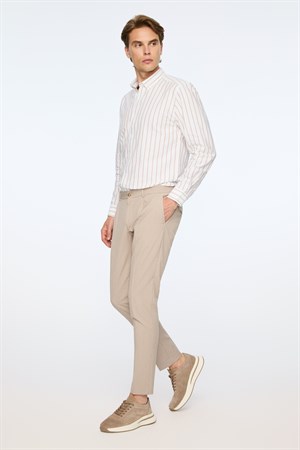 Morven Erkek Bej Poliviskon Trend Desenli Slim Fit Lastikli Pantolon