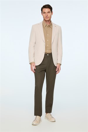 Morven Erkek Bej Poliviskon Trend Desenli Slim Fit Mono Yaka Ceket