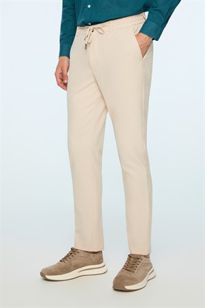 Morven Erkek Bej Poliviskon Trend Düz Slim Fit Jogger Pantolon