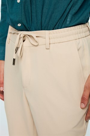 Morven Erkek Bej Poliviskon Trend Düz Slim Fit Jogger Pantolon