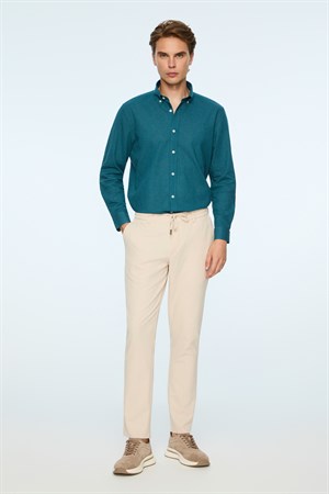 Morven Erkek Bej Poliviskon Trend Düz Slim Fit Jogger Pantolon