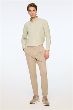 Morven Erkek Bej Poliviskon Trend Düz Slim Fit Pantolon