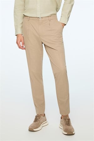 Morven Erkek Bej Poliviskon Trend Düz Slim Fit Pantolon
