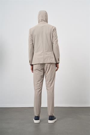 Morven Erkek Bej Polyamide Torba Cep Kapüşonlu Slim Fit Mono Yaka Spor Takım Elbise