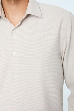Morven Erkek Bej Polyester Trend Desenli Dynamic Fit Sert Yaka Gömlek