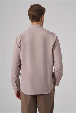 Morven Erkek Bej Polyester Trend Desenli Dynamic Fit İtalyan Yaka Gömlek