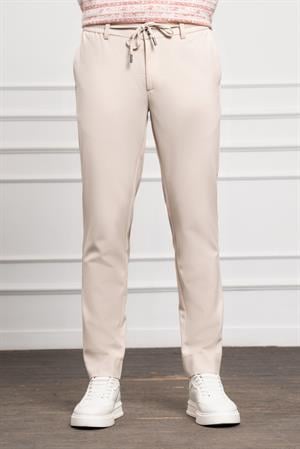 Morven Erkek Bej Slim Fit Dar Kesim İpli Jogger Pantolon