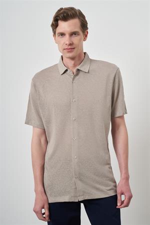 Morven Erkek Bej Trend Apaçi Yaka Kısa Kollu Gömlek