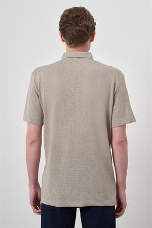 Morven Erkek Bej Trend Apaçi Yaka Kısa Kollu Gömlek