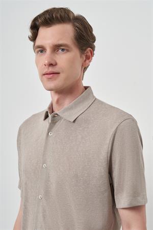 Morven Erkek Bej Trend Apaçi Yaka Kısa Kollu Gömlek