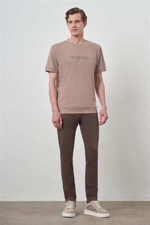 Morven Erkek Bej Trend Bisiklet Yaka Baskılı Tshirt