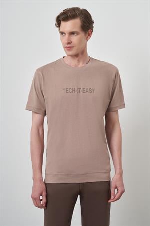 Morven Erkek Bej Trend Bisiklet Yaka Baskılı Tshirt