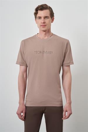 Morven Erkek Bej Trend Bisiklet Yaka Baskılı Tshirt