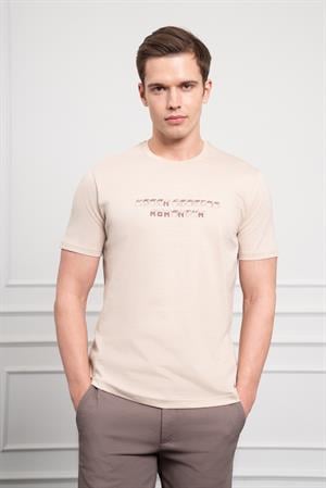 Morven Erkek Bej Trend Bisiklet Yaka Dinamik Fit Pamuk T-Shirt