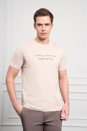 Morven Erkek Bej Trend Bisiklet Yaka Dinamik Fit Pamuk T-Shirt