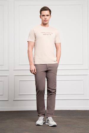 Morven Erkek Bej Trend Bisiklet Yaka Dinamik Fit Pamuk T-Shirt