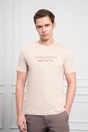 Morven Erkek Bej Trend Bisiklet Yaka Dinamik Fit Pamuk T-Shirt