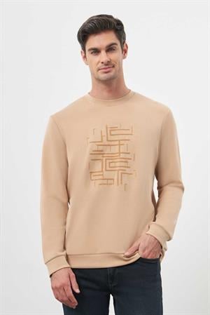Morven Erkek Bej Trend Bisiklet Yaka Sweat-Shirt
