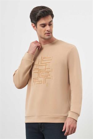 Morven Erkek Bej Trend Bisiklet Yaka Sweat-Shirt