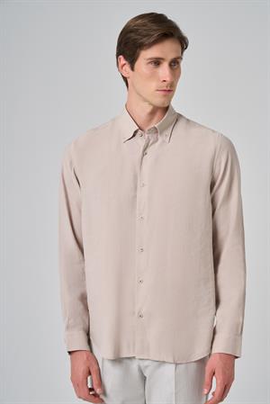 Morven Erkek Bej Dynamic Fit Düğmeli Yaka Modal Gömlek