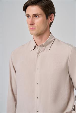 Morven Erkek Bej Dynamic Fit Düğmeli Yaka Modal Gömlek