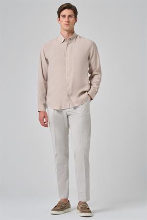 Morven Erkek Bej Dynamic Fit Düğmeli Yaka Modal Gömlek