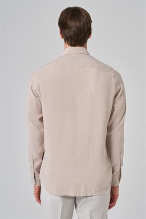 Morven Erkek Bej Dynamic Fit Düğmeli Yaka Modal Gömlek