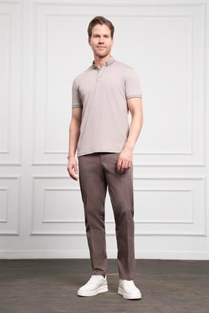 Morven Erkek Bej Trend Merserize Düz Düğmeli Yaka Dynamic Fit T-Shirt