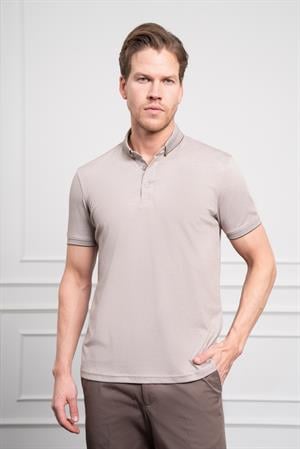 Morven Erkek Bej Trend Merserize Düz Düğmeli Yaka Dynamic Fit T-Shirt