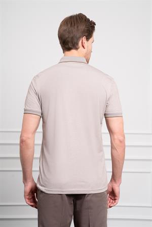 Morven Erkek Bej Trend Merserize Düz Düğmeli Yaka Dynamic Fit T-Shirt
