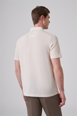 Morven Erkek Bej Trend Örme Keten Dinamik Fit Polo Yaka T-shirt