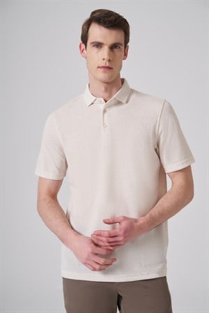 Morven Erkek Bej Trend Örme Keten Dinamik Fit Polo Yaka T-shirt