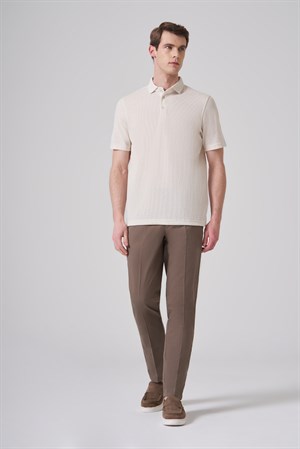 Morven Erkek Bej Trend Örme Keten Dinamik Fit Polo Yaka T-shirt