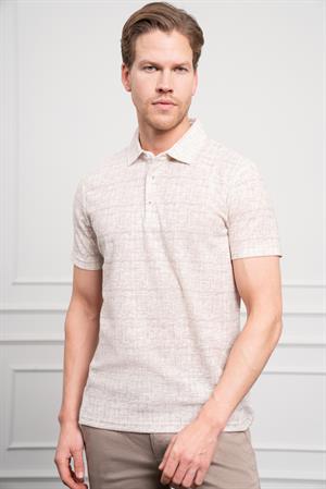 Morven Erkek Bej Trend Polo Yaka Desenli Dynamic Fit Rahat Kesim T-Shirt
