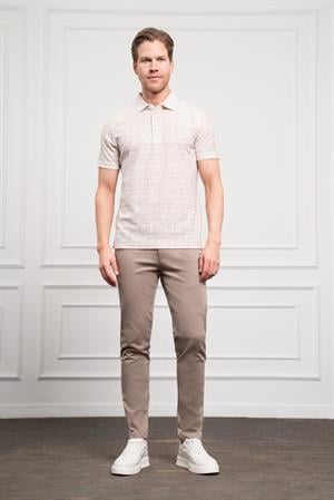 Morven Erkek Bej Trend Polo Yaka Desenli Dynamic Fit Rahat Kesim T-Shirt