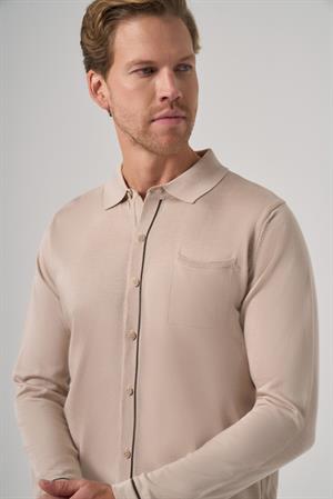 Morven Erkek Bej Trend Polo Yaka Gömlek Triko