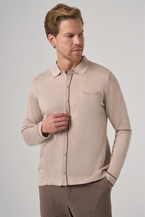 Morven Erkek Bej Trend Polo Yaka Gömlek Triko
