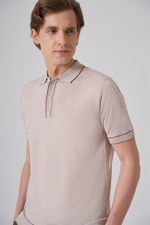 Morven Erkek Bej Trend Polo Yaka Jakarlı Triko T-Shirt