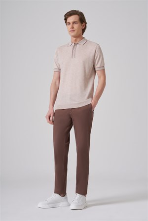 Morven Erkek Bej Trend Polo Yaka Jakarlı Triko T-Shirt