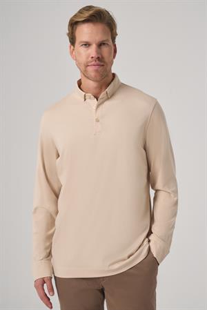 Morven Erkek Bej Trend Polo Yaka Rayon Sweatshirt