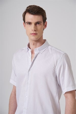 Morven Erkek Bej Trend Regular Fit Düğmeli Yaka Kısa Kol Gömlek