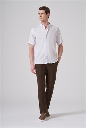 Morven Erkek Bej Trend Regular Fit Düğmeli Yaka Kısa Kol Gömlek