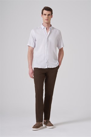 Morven Erkek Bej Trend Regular Fit Düğmeli Yaka Kısa Kol Gömlek