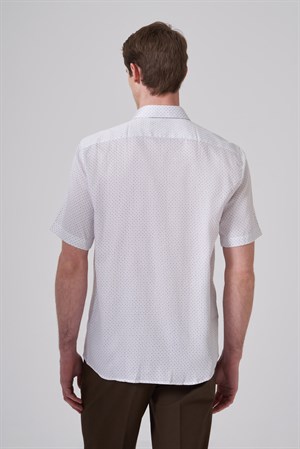 Morven Erkek Bej Trend Regular Fit Düğmeli Yaka Kısa Kol Gömlek